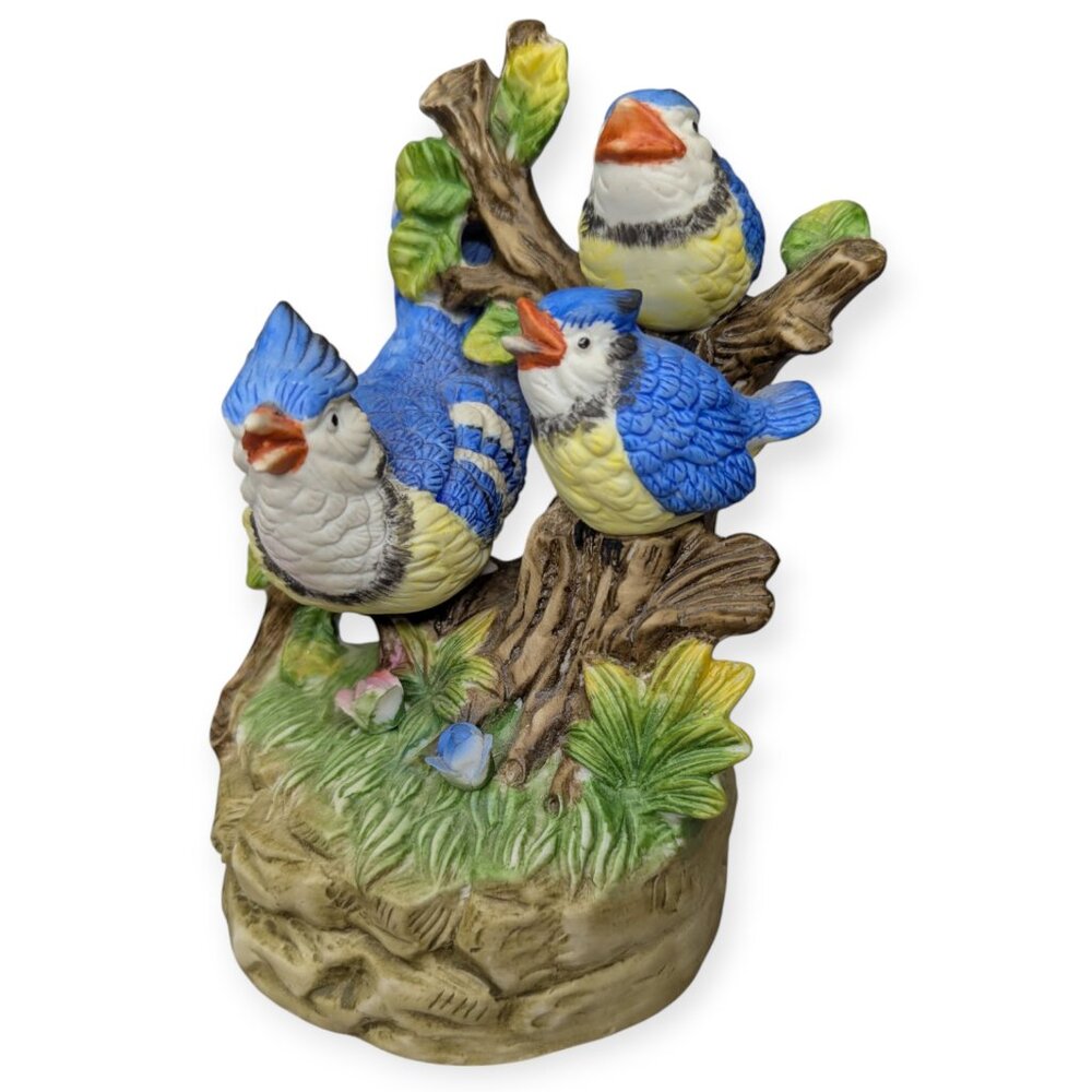 Vintage Ceramic Blue Bird Rotating Music Box 7" Tall WORKS